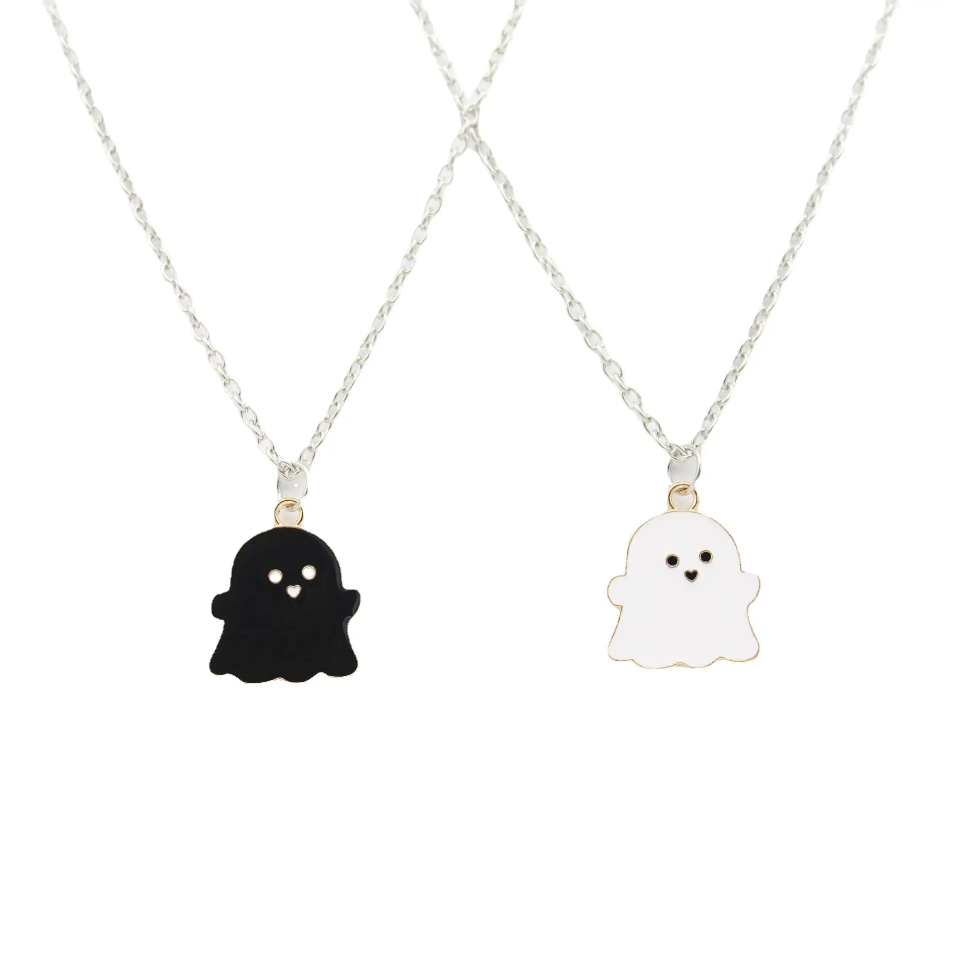 Cute Black And White Creative Ghost Pendant Necklace For Women Men Friends Lovely Ghost Face Halloween Necklace Jewelry
