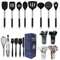 Ustensiles de cuisine 15 pièces en silicone avec support, spatule fendue, cuillère, spatule, pince, fouet, brosse pour ustensiles de cuisine