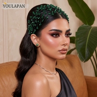 YouLaPan – bandeau de mariage pour mariée, tissé à la main, strass creux, vert, style conte de fées, accessoire pour cheveux pour femmes, pour banquet, fête dansante, YXA312