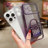 Lentille diamant brillant étui de protection pour iPhone 17 Pro Max 16E 14 15 13 12 11 Air paillettes dégradé placage Flip miroir support étui