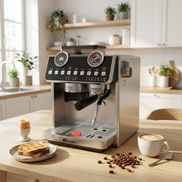 Anbolife - Cafetera Espresso de Doble Caldera y Doble Bomba con Pantalla LED de 20 Bares y 58 mm, Tecnología de Regulación de Temperatura PID+NTC, CE