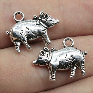 100pcs/bag 21x16mm Antique Silver Plated Antique Bronze Plated Zinc Alloy <strong>Pig</strong> <strong>Charms</strong> Pendants ABD-C10633 - Product Image 2