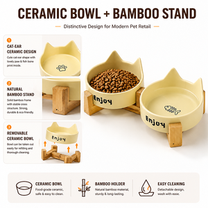 Ensemble de bols pour <span class=keywords><strong>chat</strong></span> en céramique moderne personnalisé <span class=keywords><strong>avec</strong></span> support durable et arrondi pour animaux de compagnie Nourriture et eau en boîte Vente en gros - Product Image 2