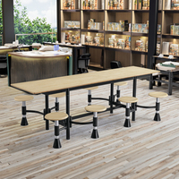 Ensemble table et chaises de salle à manger 8 places pour écoles, hôpitaux et commerces, mobilier de restaurant, structure en contreplaqué et fer, design contemporain