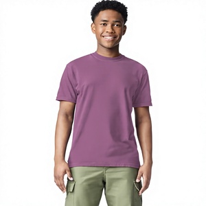 T-shirt pour homme à manches courtes, col rond, violet, 100% coton, coupe classique, décontracté, couleur unie, jersey tricoté, design uni teint - Product Image 1