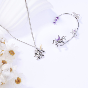 Set di gioielli di moda esagerazione della personalità senza foro per l'orecchio Design unicorno orecchio appeso dolce sposa - Product Image 3