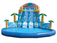 Parc aquatique gonflable commercial à thème océan tropical en PVC DST, double toboggan, capacité supérieure à 500 kg, couleurs et logo personnalisables, garantie 3 ans