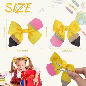 School Pencil <b>Bow</b> Hair <b>Clips</b> Polka Dot Grosgrain Ribbon Barrettes Cute Girls Kids Hair Accessories For School Season - Product Image 3