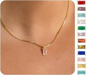 Collar de Cadena con Caja de Zirconia Exquisita para Mujer, Chapado en Oro, con Diseño Geométrico de Paz, de Cobre, Regalo de Piedra de Nacimiento de Diciembre para el Día a Día - Product Image 4