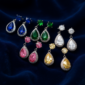 Orecchini Pendenti Romantici da Donna con Zirconi a Goccia, Cristalli e Strass, Montatura a Griffe in Lega, Gioielli da Festa a Goccia d'Acqua, Diamante Verde - Product Image 2