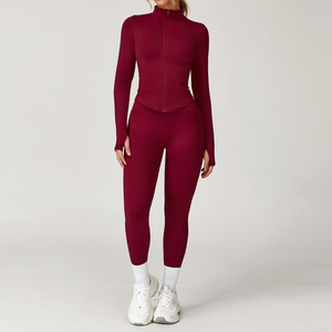 <span class=keywords><strong>Completi</strong></span> Senza Cuciture da <span class=keywords><strong>Donna</strong></span> per <span class=keywords><strong>Sport</strong></span> all'Aperto, Giacca e Leggings ad Asciugatura Rapida, Tute da Yoga Femminili - Product Image 4