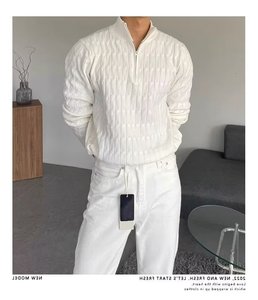 Pull pour homme tendance, col roulé torsadé, demi-zip, pull en tricot pour homme, pull à manches longues pour homme, dernières tendances - Product Image 2