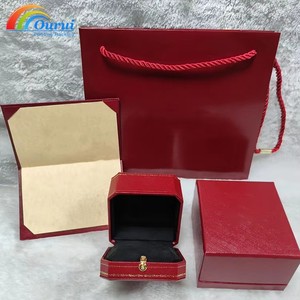Luxury Red Leather Jewelry Box Set for Ring Necklace Bracelet <b>Earring</b>, Flip Top <b>Gift</b> Packaging <b>Boxes</b> with Black Velvet Lining - Product Image 5