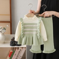 Mädchenpullover mit Kragen 2026 Neues Gestricktes Dreiteiliges Set aus Acryl-Langarmshirt Süßes Niedliches Kleines Mädchen Hosen-Outfit