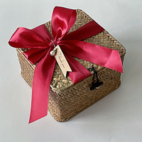 Panier cadeau en jonc de mer tressé à la main avec couvercle, boîte de rangement décorative pour cadeaux de mariage et organisation de la maison
