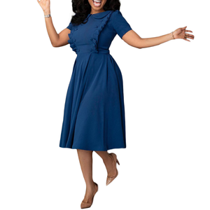 Abiti da donna a maniche corte adorabili volant <span class=keywords><strong>Peter</strong></span> Pan colletto a vita alta plissettato verde al ginocchio stile africano Vestidos - Product Image 2