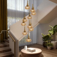 Lustre d'escalier pour salon, lampes en laiton et verre ambré, base ronde E27, suspension en verre pour escalier
