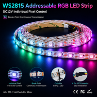 Tira de LED Direccionable WS2815 RGB DC12V SMD5050 de 100 Píxeles por Metro, Señal de Respaldo de Datos Dual, PCB Blanco/Negro de 10 mm, Rollo de 5 Metros