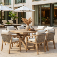 Meubles d'extérieur haut de gamme JEILI pour restaurants commerciaux, table en teck et chaise en corde tressée pour projets de villégiature et de bord de piscine