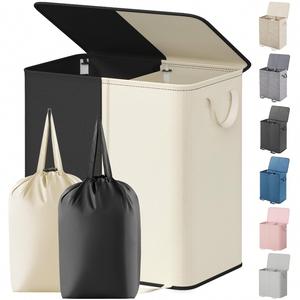 136L <b>White</b>&Black Double <b>Laundry</b> Basket Large Clothes <b>Hampers</b> with Removable Bag <b>Laundry</b> Organizer 2 Section for Bathroom - Product Image 1
