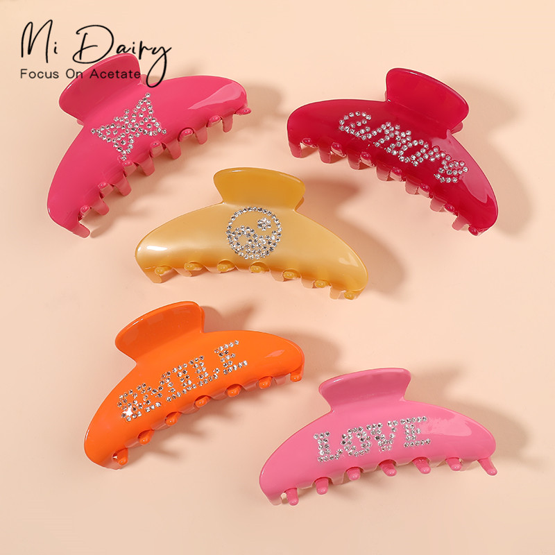 Зажим для волос из ацетата, со стразами, 9,9 см, 221177-221188