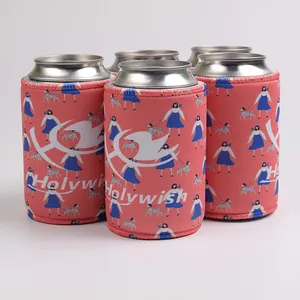 Holywish Custom Neoprene Insulated Beer Can Bottle Sleeve Covers Stubby Holder Cooler With Stitched Fabric Edges