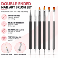 Lot de 6 pinceaux à ongles double embout pour nail art, pinceaux plats, ronds et biseautés avec outil de pointillage, stylo de manucure personnalisable en gros