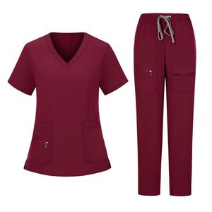 Women <b>Scrub</b> <b>Tops</b> Solid Color V Neck Short Sleeve Polyester Hospital Uniforms for Medical Workwear with Front Zip and Pockets - Product Image 6
