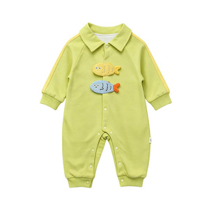 Herfst Cartoon Vispatroon Lange Mouwen Unisex Baby Romper Ronde Hals Knoop 100% Katoen Wasbaar Ademend Babykleding - Product Image 5