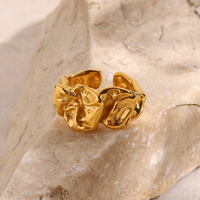 Modeschmuck minimalistischer Schmuck 18K gold plattiert Edelstahl Ringe unregelmäßig breit hammerte Lava offener Ring