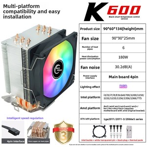 Disipador de Calor K-Card K600 de Cobre y Aluminio para CPU, Ventilador Silencioso de 9cm con Rodamiento Fluido de 18dba, Compatible con 1150/1700 de 12ª Generación para X99/2011 High - Product Image 2
