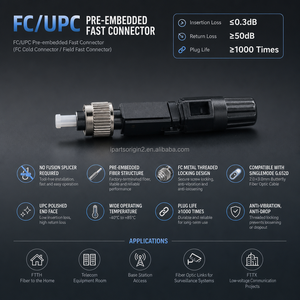 ขั้วต่อไฟเบอร์ออปติกแบบประกอบเร็ว FC UPC ชนิดฝังในสำเร็จรูป สำหรับ FTTH แบบ Cold Connector โหมดเดี่ยว พร้อมระบบล็อคเกลียว - Product Image 3
