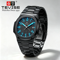 TEVISE Mechanische Uhr aus Legierung mit Edelstahlarmband Automatikwerk 20mm Armband Leuchtendes Zifferblatt