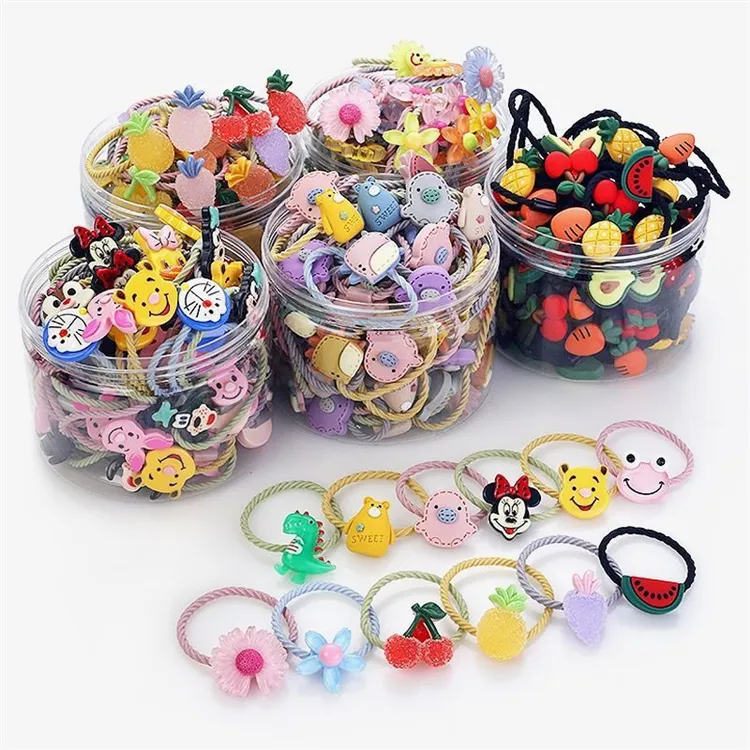 Großhandel Luxus Harz Obst Serie Baby Elastic Rubber Band Mädchen Haar gummis Kinder Zubehör Set