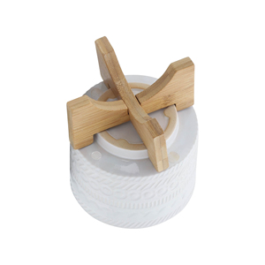 Fioriera in ceramica goffrata con supporto in legno, piccola e rialzata, per decorazioni domestiche, vasi da fiori, tavolo, ingresso, giardino - Product Image 5
