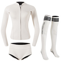Combinaison de plongée en néoprène 3 pièces pour femme, veste à manches longues avec fermeture éclair sur le devant, short et chaussettes de plongée, logo personnalisé OEM, combinaison de surf et de plongée en apnée