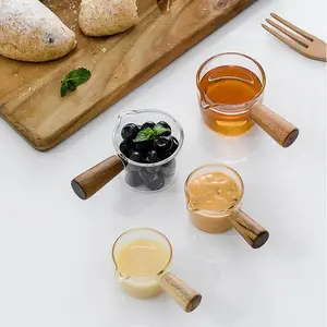 Groothandel 80Ml Koffie Cup Mode Mini Glas Kleine Melk Japanse Beker Met Houten Handvat Hittebestendige Glazen Koffiepot