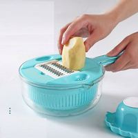 Set Peralatan Dapur Ramah Lingkungan: 12 Pisau Manual Stainless Steel untuk Memotong Buah & Sayur, Dilengkapi Parutan dan Chopper