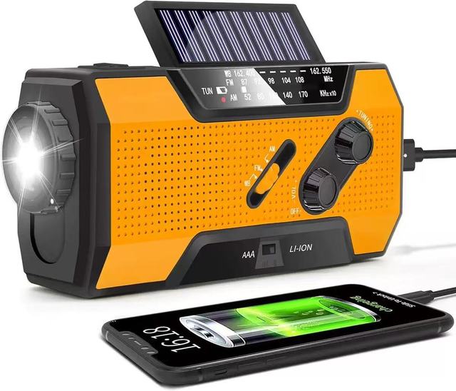 Multifunctional Hand Radio Solar Crank Dynamo Powered AM FM NOAA Weather Radio LED Flashlight Phone Power Bank