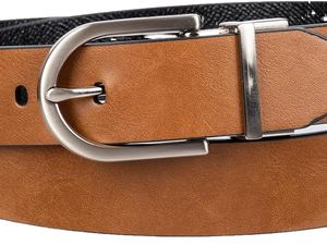 Nuevo Cinturón Casual Reversible de Cuero Vacuno Negro y Marrón con Hebilla Metálica de Cierre Automático Plateada, Impermeable y Duradero para Hombre - Product Image 1