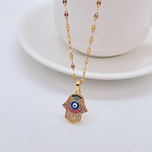 Fashion Trend placcato oro <span class=keywords><strong>mano</strong></span> <span class=keywords><strong>di</strong></span> <span class=keywords><strong>Fatima</strong></span> <span class=keywords><strong>collana</strong></span> in acciaio inossidabile <span class=keywords><strong>con</strong></span> ciondolo malocchio gioielli per donne e uomini - Product Image 2