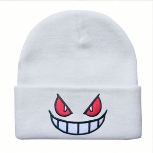 Nouveaux bonnets tricotés brodés à motif dessin animé grande bouche yeux rouges avec logo personnalisé, impression en relief, vente en gros - Product Image 4