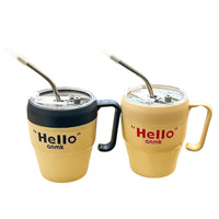 Mignon Gobelet Isotherme en Verre à Double Paroi 450 ml pour Café Glacé, Style Ins, avec Poignée et Paille