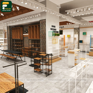 Étagère murale de présentation pour vêtements de boutique de mode sur mesure, comptoir de caisse, éclairage et miroir - Product Image 3