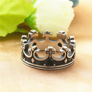 Crown <b>Ring</b> Men's <b>Titanium</b> Steel Retro Punk Style <b>Black</b> Stone Prong Setting Gift Jewelry - Product Image 3