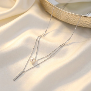 Collier tendance en or blanc massif 18 carats en forme de Y avec diamant naturel et perle d'eau douce pour un usage quotidien décontracté, vente en gros à Hong Kong - Product Image 3