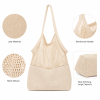 Sac de courses réutilisable en jute biologique tricoté avec longue poignée en corde pour fruits, légumes, savon et courses