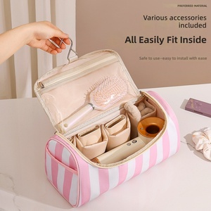 Nouvelle arrivée : Trousse <span class=keywords><strong>de</strong></span> toilette <span class=keywords><strong>de</strong></span> voyage en velours côtelé rayé coloré avec fermeture éclair <span class=keywords><strong>et</strong></span> crochet pour sèche-cheveux <span class=keywords><strong>et</strong></span> <span class=keywords><strong>maquillage</strong></span> - Product Image 3