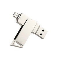 Clé USB 3.0 rotative double interface OTG en métal 8 Go, couleur champagne argenté, style professionnel