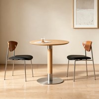 Table basse simple en bois massif rétro, petite table ronde pour balcon, table à manger, table de réception et de négociation avec chaises